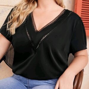 SHEIN Plus Size 3X Black Back Lace Panel Blouse Top! Brand New and Unused